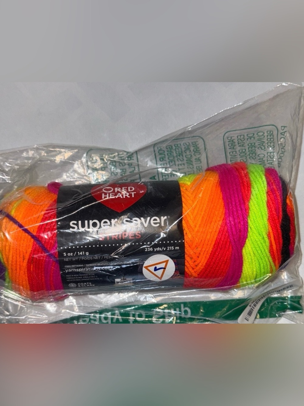 Red Heart Super Saver Stripes Yarn - Neon Orange, Pink, Lime